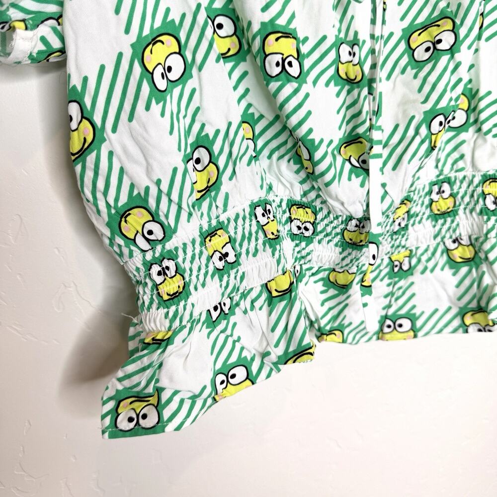 Keroppi Sanrio X Hot Topic Gingham Peplum Top Womens XL Green Frogs - Picture 4 of 6